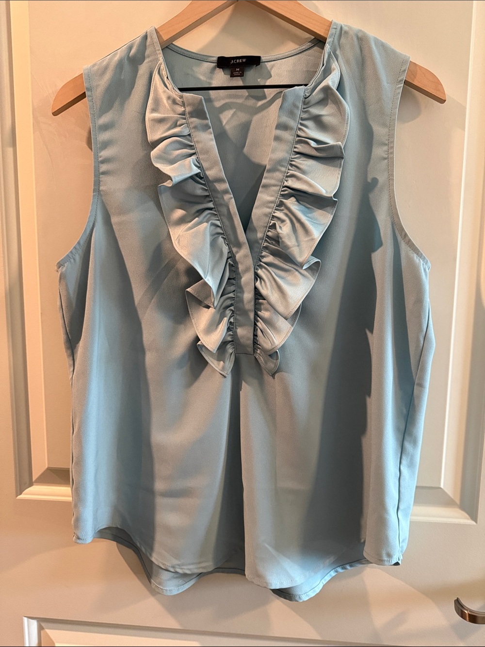 J. Crew Powder Blue Ruffle V-Neck Sleeveless Blouse Size M